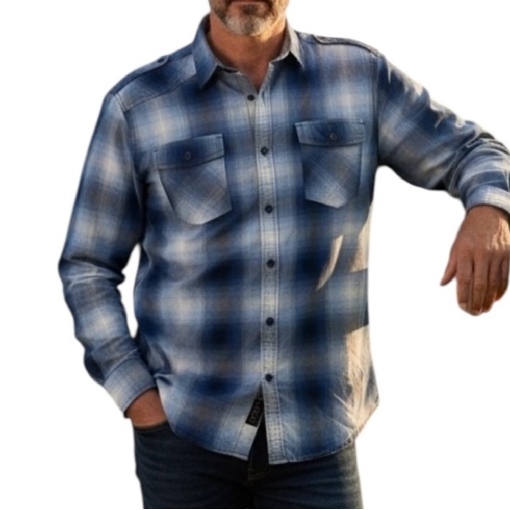 Sean John Plaid Shirt Blue Size L